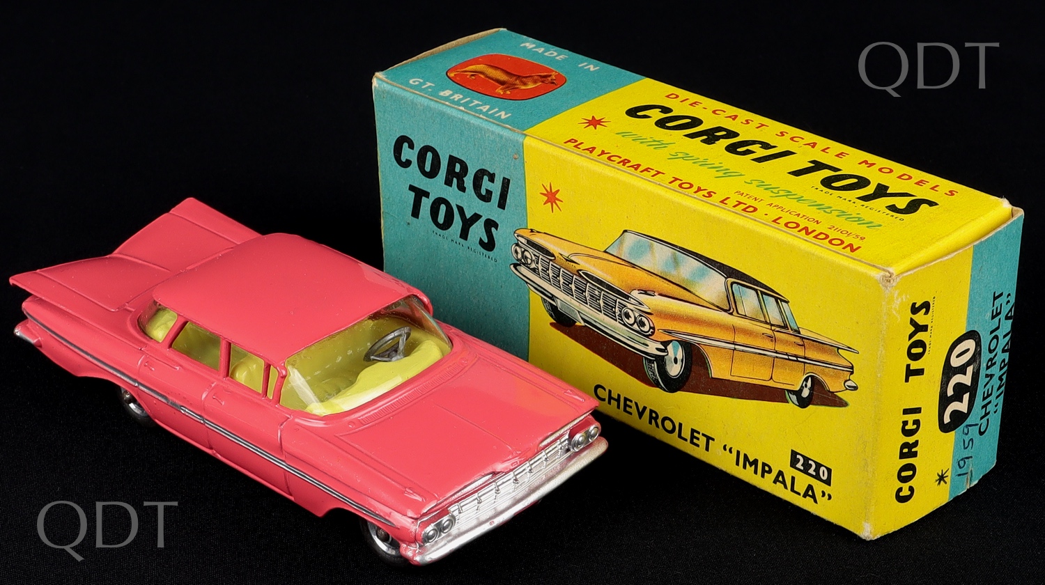 CORGI TOYS 220 CHEVROLET IMPALA - PINK 1:43 GOOD CONDITION - IN BOX