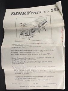 Dinky toys 283 single decker bus jj270 leaflet