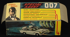 Corgi toys 261 james bond's aston martin s679 extra bandits corgi 1966 catalogue jj765 plinth reverse