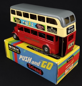 Tri ang minic 60m push go double deck bus jj877 back