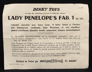 Dinky toys 100 lady penelope's fab 1 kk1352 leaflet