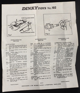 Dinky toys 102 joe's car kk1353 leaflet