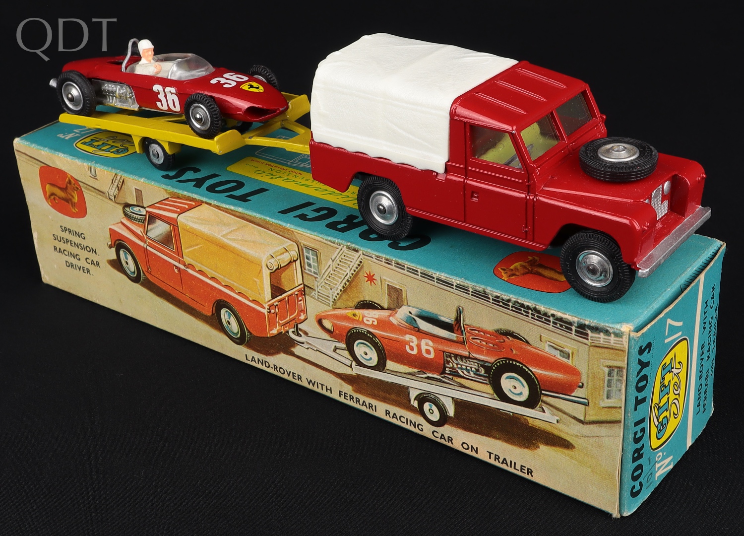 Corgi Toys Gift Set 17 Land-Rover with Ferrari Racing Car on Trailer - QDT