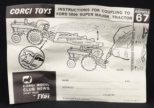 Corgi toys 67 ford 5000 super major tractor kk466 leaflet