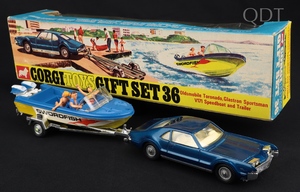 Corgi gift set 36 oldsmobile toronado gastron sportsman v171 speedboat trailer ll75 front