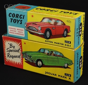 Empty boxes corgi 218 aston martin db4 238 jaguar ll666 front