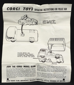 Corgi toys 464 commer police van leaflet